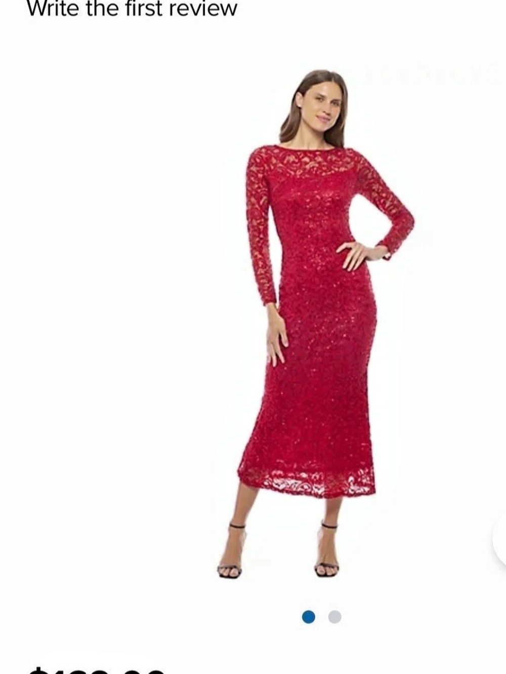 735. Marina Long Lace Dress with Long Sleeves & Keyhole Back Red Medium